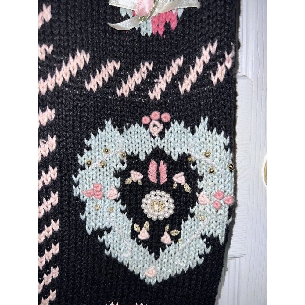 Vintage 90s Katie Lee Heart COTTAGECORE Knitted Tunic Sweater Embellished - Picture 6 of 12